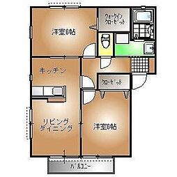 パーシモンヒルズＢ 2階2LDKの間取り