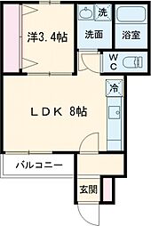 グランツリー南千木 1階1LDKの間取り