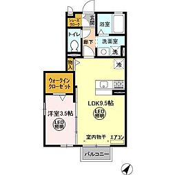 JR常磐線 水戸駅 徒歩19分の賃貸アパート 2階1LDKの間取り