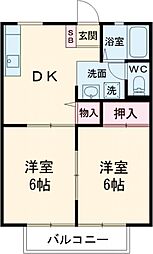 千波ハイツ　Ｂ 2階2DKの間取り