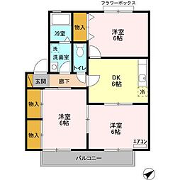 エレファントファイブ 2階3DKの間取り
