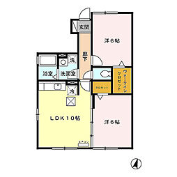 ワイズガーデン　Ａ 1階2DKの間取り