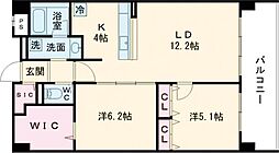 JR東海道・山陽本線 茨木駅 徒歩6分の賃貸マンション 6階2LDKの間取り