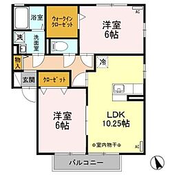 フォレスト・コート　Ａ 2階2LDKの間取り
