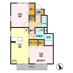 プレアデス見川　Ｃ 1階2DKの間取り