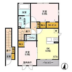 アクアパーム　Ｄ 2階2DKの間取り