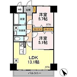 K・Mおおたかの森　住居 8階2LDKの間取り