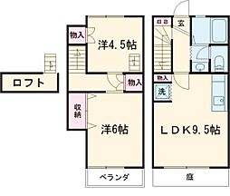 JR常磐線 友部駅 バス7分 旭台団地入口下車 徒歩7分の賃貸テラスハウス 1階2LDKの間取り