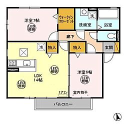 メゾングレース　Ｅ 1階2LDKの間取り
