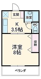 プルーリオン’98 3階1Kの間取り