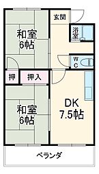 グリーンハイツ 1B 1階2DKの間取り