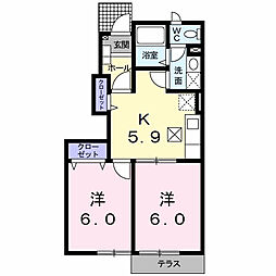 フォ−レスト 1階2Kの間取り