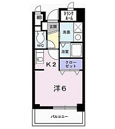 エレガンラルジュ2 1Kの間取図画像