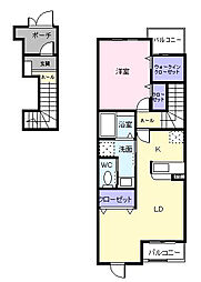 クラージュ　Ｂ 2階1LDKの間取り