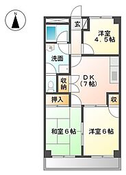 ヴァンヴェール 2階3DKの間取り