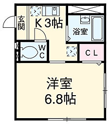 パークサイドテラス上大岡 2階1Kの間取り