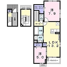ベル熊之庄 3階2LDKの間取り