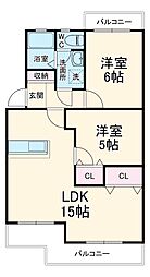 JR東海道本線 浜松駅 バス30分 北島町北下車 徒歩6分の賃貸マンション 3階2LDKの間取り