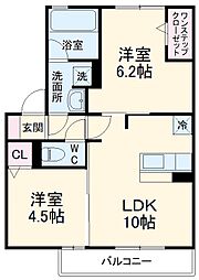 アビタシオン横井 2LDKの間取図画像