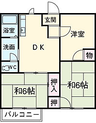 ハイムリバーサイド 2階3DKの間取り