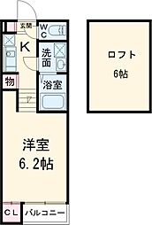 ハーモニーテラス十番 2階1Kの間取り