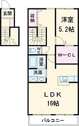JR関西本線 春田駅 徒歩12分の賃貸アパート 2階1LDKの間取り