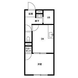 アムールフローラ 2階1DKの間取り