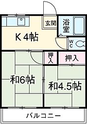 コーポ石崎 2階2Kの間取り