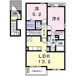 JR信越本線 北高崎駅 徒歩22分の賃貸アパート 2階2LDKの間取り