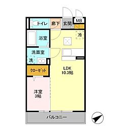 グランシャリオ 1階1LDKの間取り