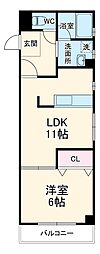 ウィスタリア荒子 3階1LDKの間取り
