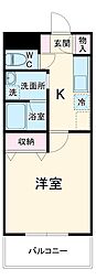 セピアコートIII 3階1Kの間取り