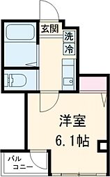 ベルクレスト 5階1Kの間取り