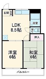 マンションシラヌイ 2階2LDKの間取り