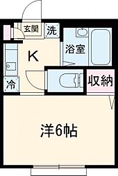 東急池上線 旗の台駅 徒歩5分の賃貸アパート 2階1Kの間取り