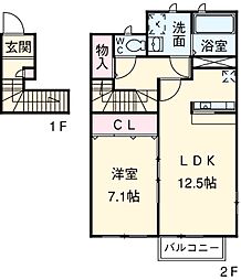 名鉄小牧線 春日井駅 徒歩21分の賃貸アパート 2階1LDKの間取り