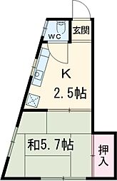 中山コーポ 3階1Kの間取り