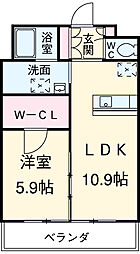 翠城IV 2階1LDKの間取り