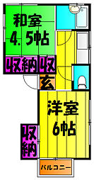 三上マンション 2階2Kの間取り
