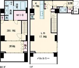 レジディア白金高輪 地下1階2LDKの間取り