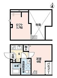 東武野田線 大和田駅 徒歩11分の賃貸アパート 2階1Kの間取り