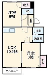 JR中央本線 勝川駅 徒歩8分の賃貸アパート 1階2LDKの間取り