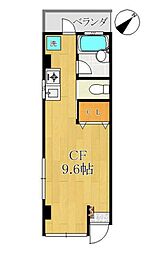 マーベラスハイム 1階ワンルームの間取り