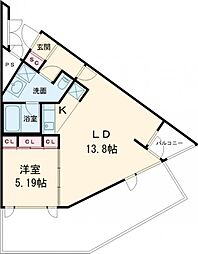 東急池上線 長原駅 徒歩6分の賃貸マンション 地下1階1LDKの間取り