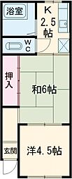 田口荘 2階2Kの間取り