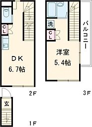 ｄｏ　Ｌａ　Ｔｏｕｒ　中野 2階1DKの間取り