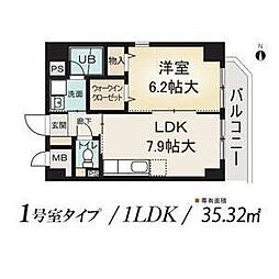 名古屋市営東山線 八田駅 徒歩1分の賃貸マンション 5階1LDKの間取り