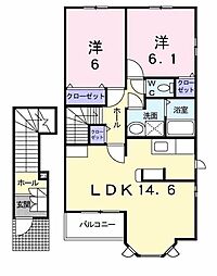 京阪本線 枚方市駅 バス15分 国道田ノ口下車 徒歩5分の賃貸アパート 2階2LDKの間取り