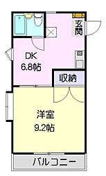 丸七コーポII 3階1Kの間取り