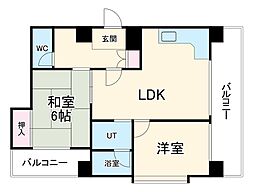 セゾン四日市 7階2LDKの間取り